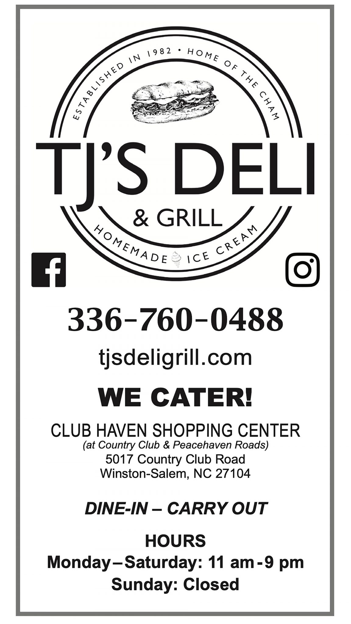 Menu TJ's Deli & Grill