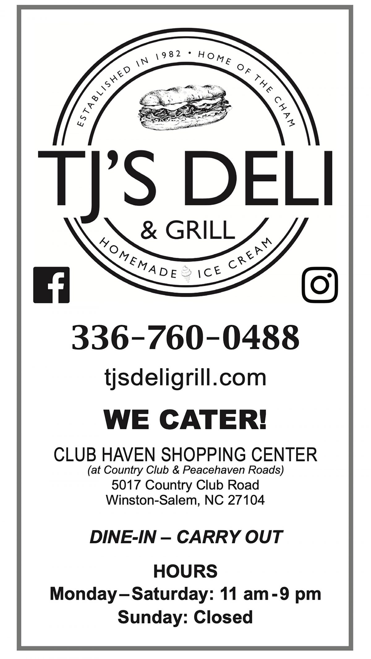 Menu TJ's Deli & Grill