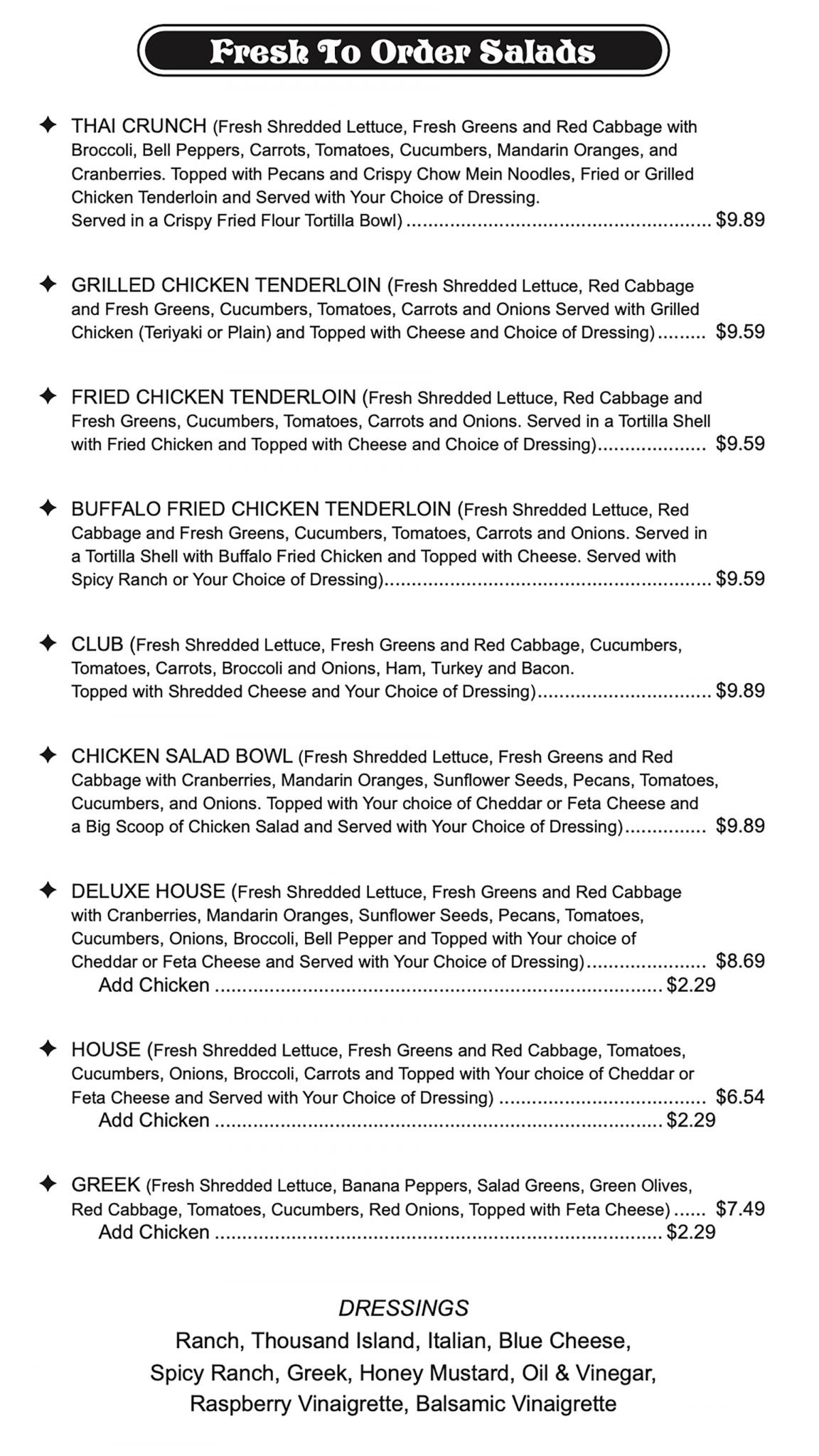 Menu TJ's Deli & Grill